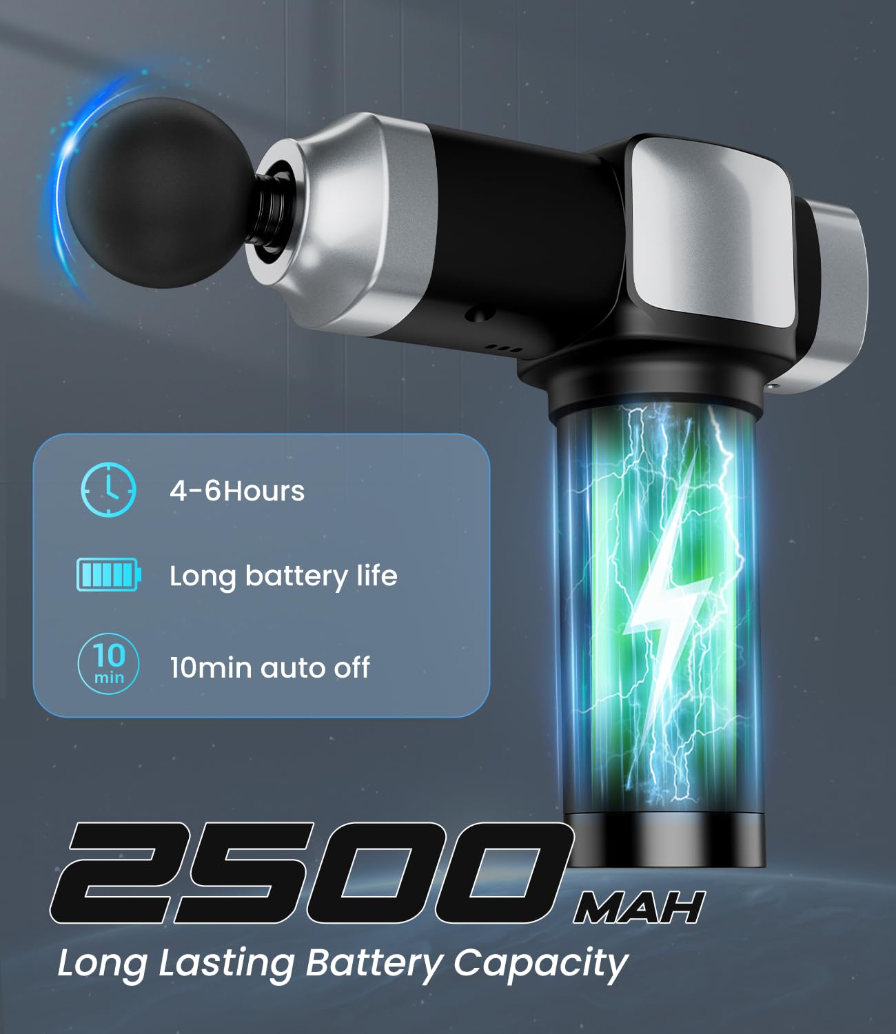 Pistolet de massage des tissus profonds, masseur musculaire électrique à percussion portable pour soulager la douleur, masseur portable avec 30 vitesses et 6 accessoires pour le dos et le cou