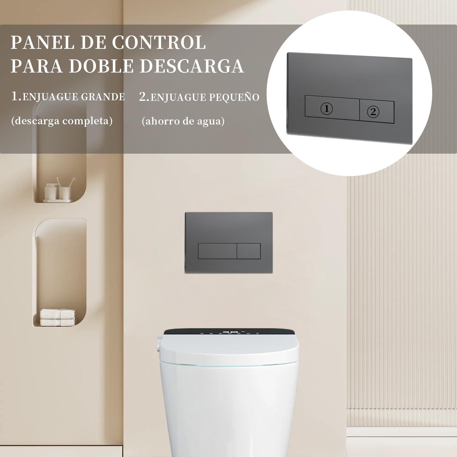 Placa de Accionamiento WC Doble Descarga, Compatible con Geberit Sigma 01/20/30, UP300 & UP320, con Kit de Palancas y Marco de Instalación, 245 × 164 mm (gris oscuro)