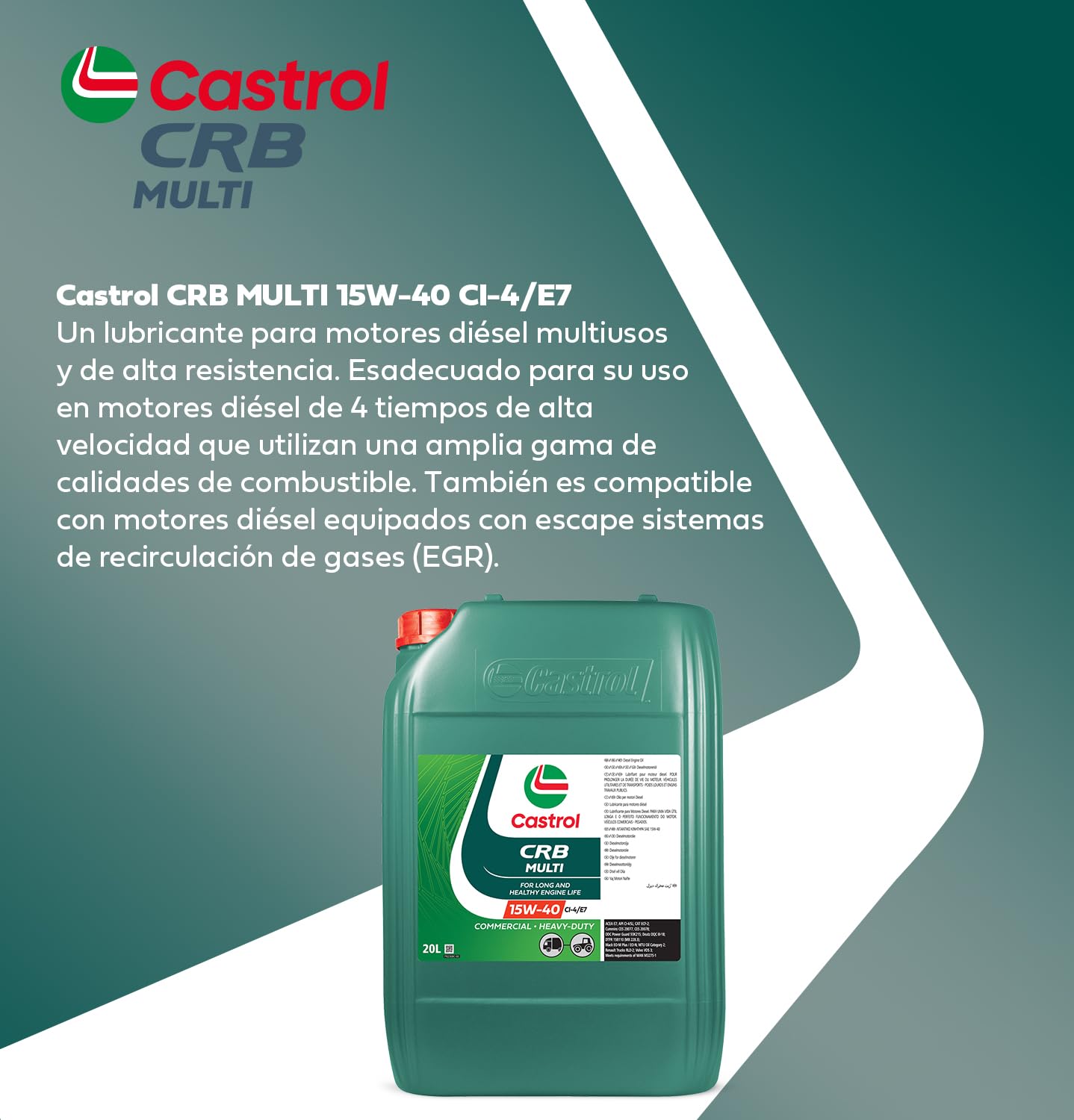Castrol CRB Multi 15W-40 CI-4/E7 Aceite de motor diésel, 20L