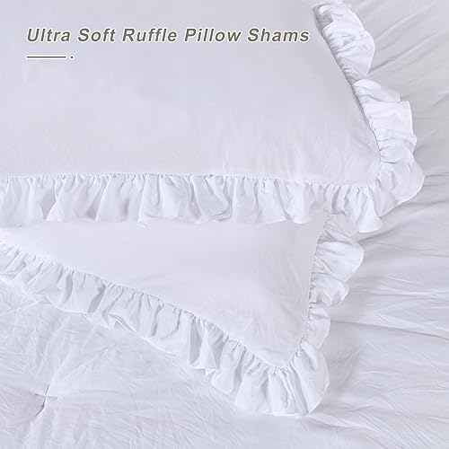 Miniatura 4 de Fundas de almohada con volantes de la Casa de la Reina, tamaño Queen, color blanco shabby, juego de 2, estilo granja, fundas de almohada francesas