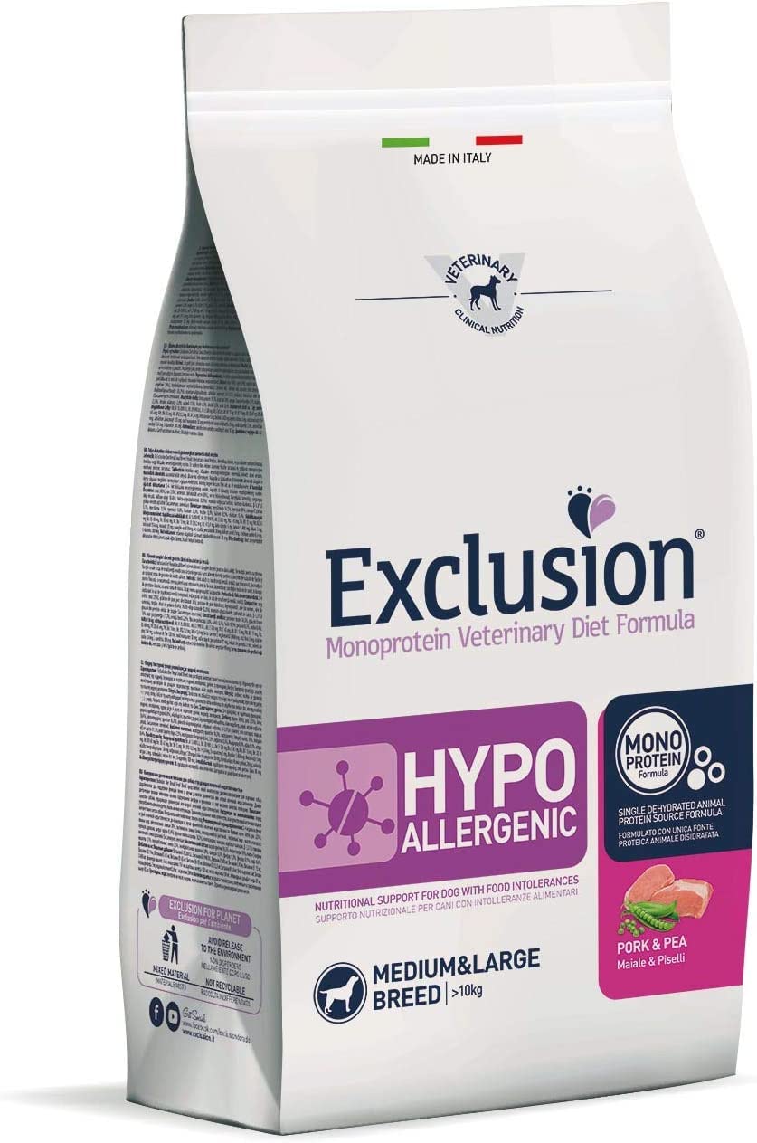 Exclusion Maiale & Piselli 12 kg Hypoallergenico per Cani Taglia Media e Grande