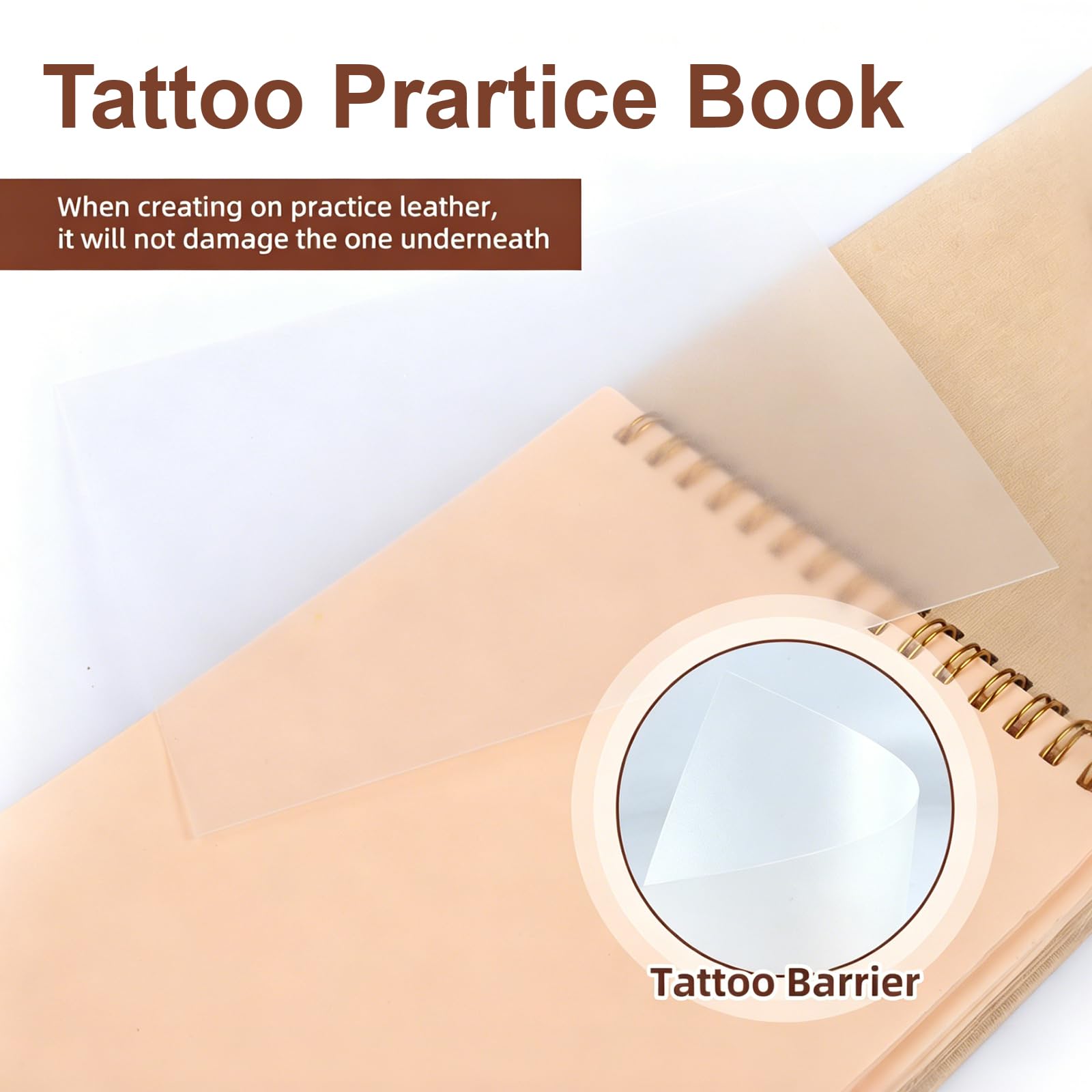 Piel Sintetica Tatuaje, Libreta de Práctica con 10 Hojas de Silicona, Doble Cara, para Principiantes y Artistas, Ideal para Crear tu Propio Diario de Entrenamiento, Material Premium