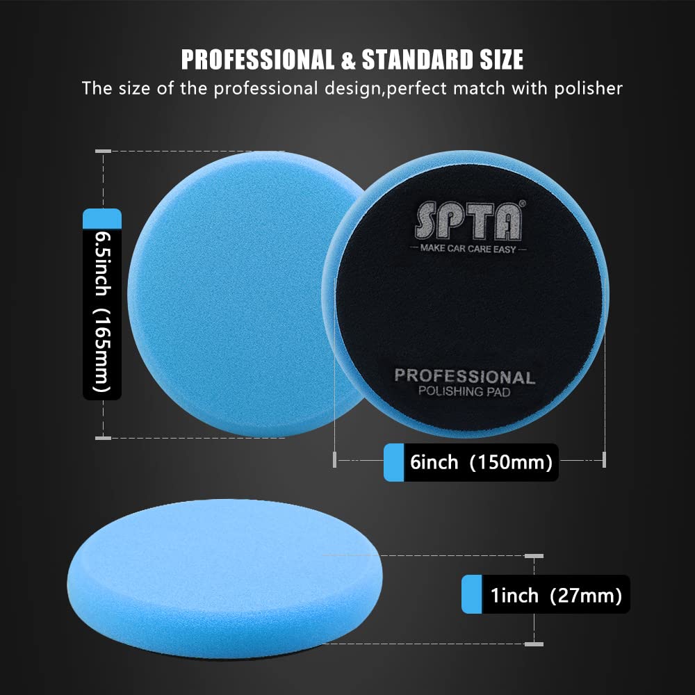 SPTA Polissage Pad, Tampon de, 5 Pièces 150mm Éponge de Polissage Kit de pour Voiture Polisseur Tampon Pad Disque Polissage pour 150mm RO/DA Double Action polisseuse Polissage