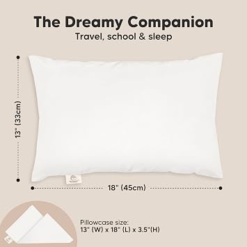 Toddler Pillow with Pillowcase, 13x18 My Little Dreamy Pillow (Soft White) | Kids Travel Bed Pillow for Sleep, Organic Cotton Small Pillowcase, Soft, Breathable, Machine Washable, Toddlers 2-5 years old