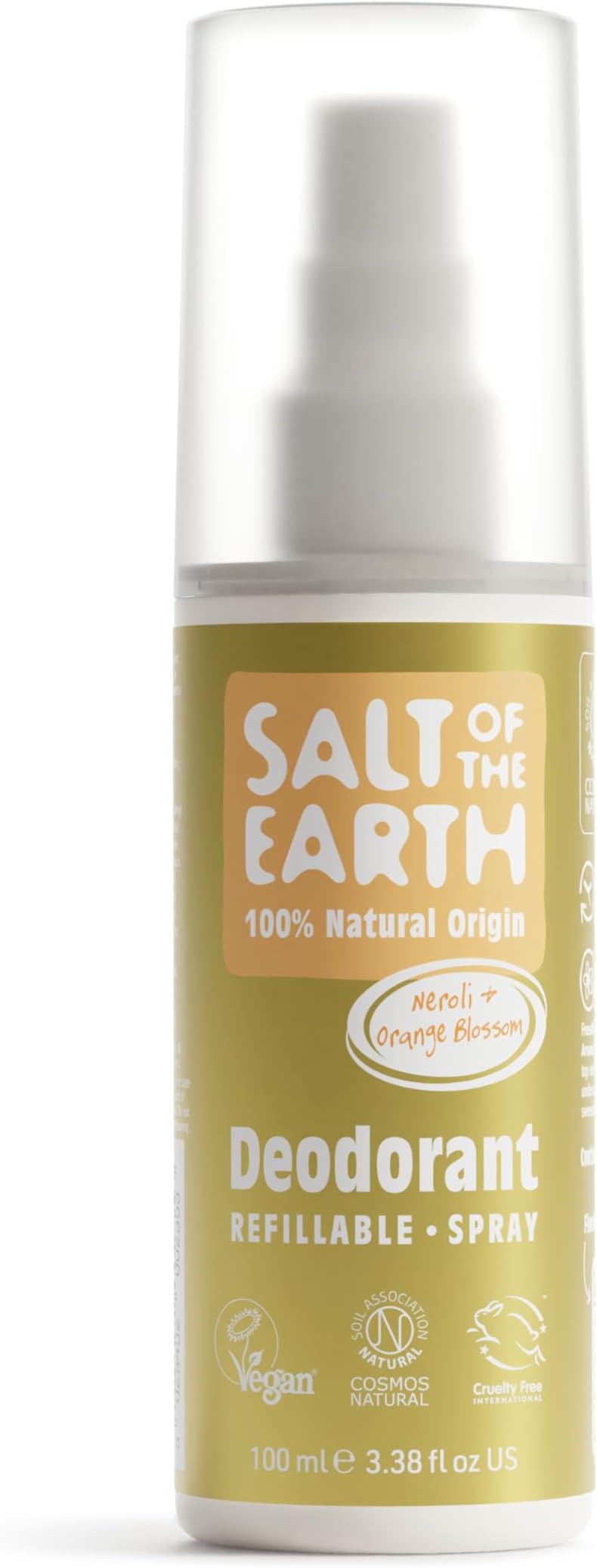 Salt of the Earth - Refillable Natural Deodorant Spray - 100% Natural Origin Ingredients - Neroli & Orange Blossom - Suitable For Women, Men & Kids - Vegan - Smart Refillable Format - 100 ml