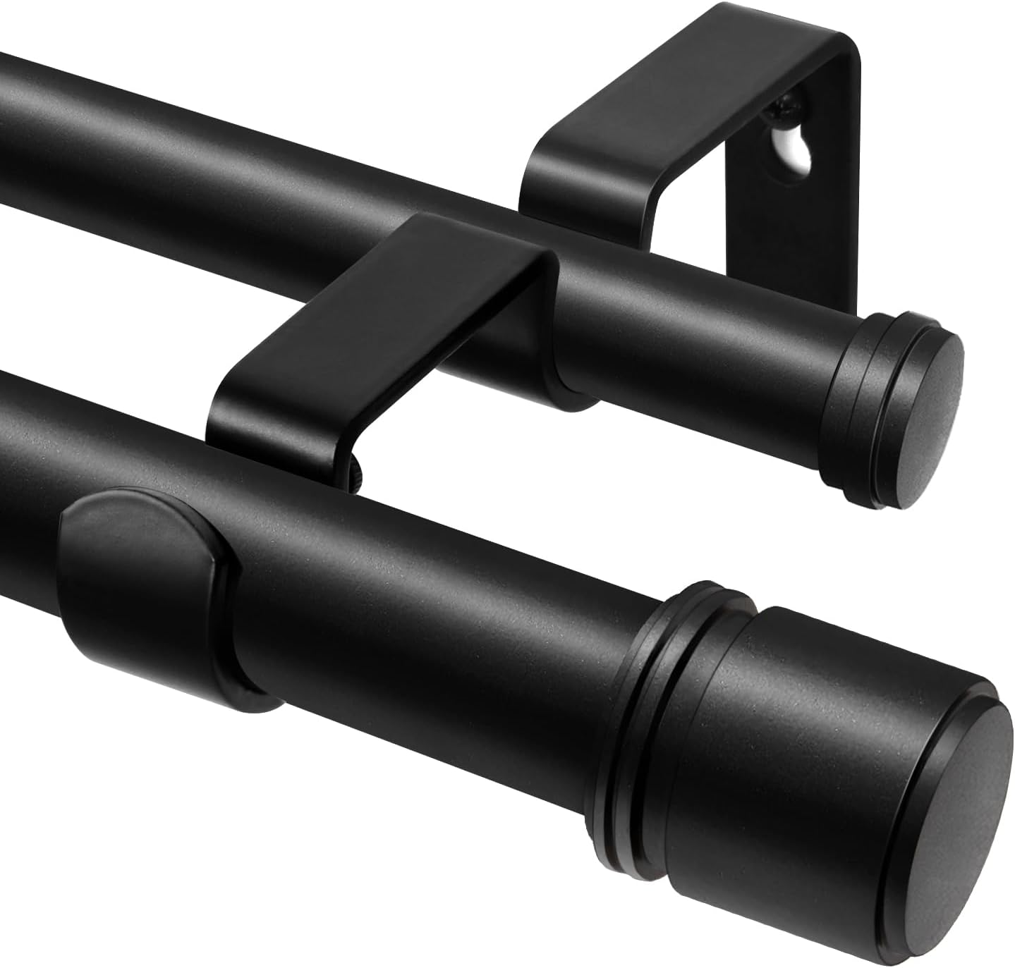 Double Curtain Rod 66 to 120 Inch, HOTOZON 1 Inch Heavy Duty Double Curtain Rods for Windows 54 to 116 Inches(4.5-9.6 ft), Telescoping Drapery Rod with Simple End Finials, Black Black 66-120"