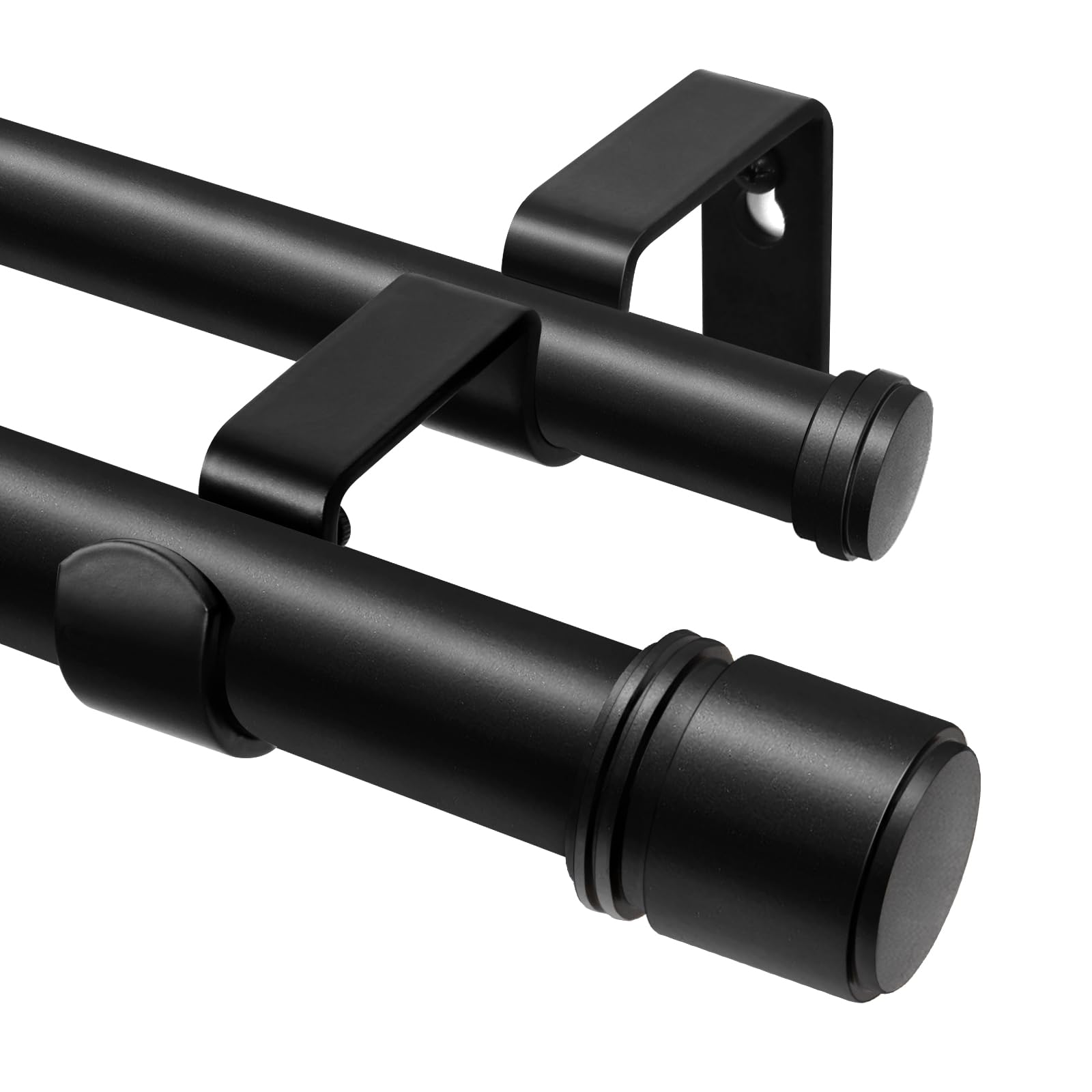 HOTOZON Nero Bastone da Tenda Doppio 167-305 cm, 25 mm Estensibile Bastone Tenda Doppio Montado en la Pared con Remates de Tapa Para Ventanas