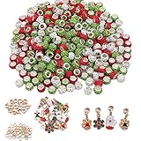200 Pieces Christmas Large Hole Beads Kit Included 180 Rhinestone European Beads and 20 Cute Christm