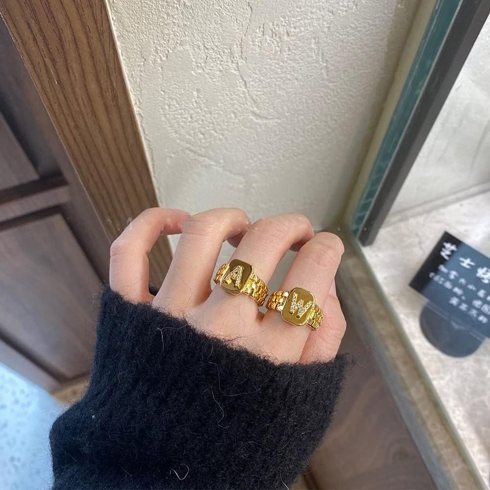 GOLDCHIC JEWELRY Cubic Zirconia Letter Rings Gold, Bold Initial Open Ring Adjustable for Women Statement Rings for Party - Image 9