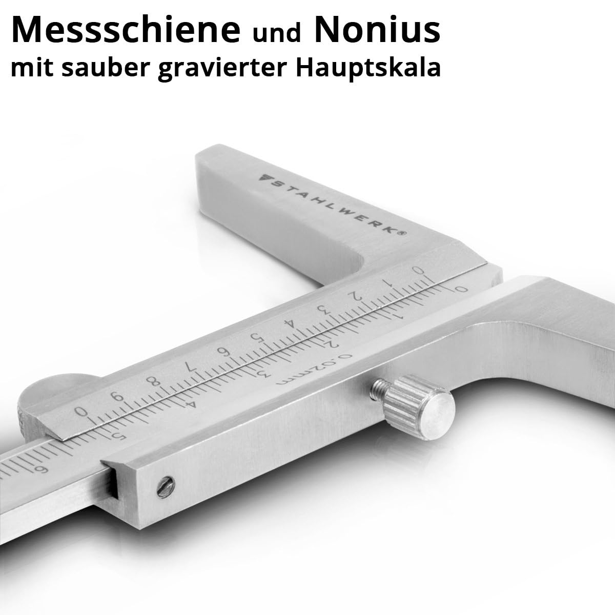 STAHLWERK Tiefenmessschieber 0-200 mm DIN 862 Messschieber/Tiefenlehre/Schieblehre/Messlehre aus rostfreiem Edelstahl mit hochwertigem Kunstleder-Etui