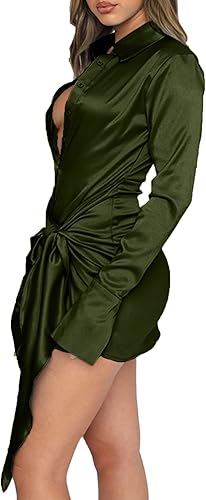 Miniatura 3 de LYANER Vestido corto de manga larga con cuello en V profundo y botones para mujer