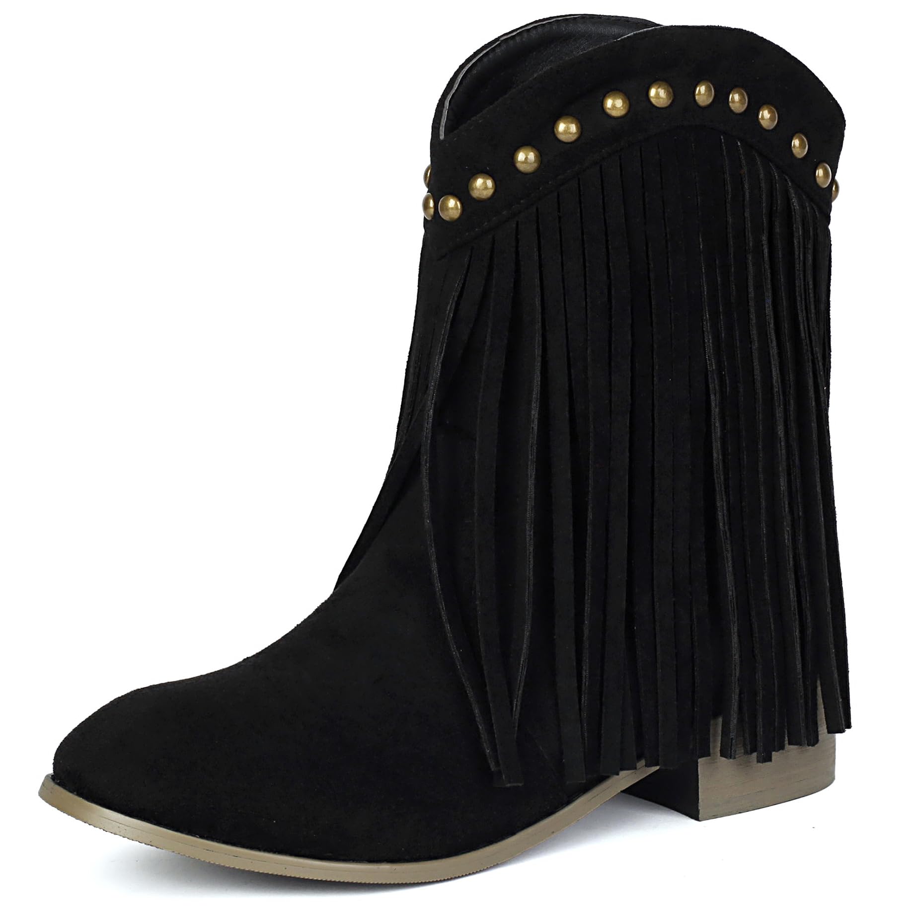 Fashion Block Heel Round Toe Women Ankle Fringe Boots