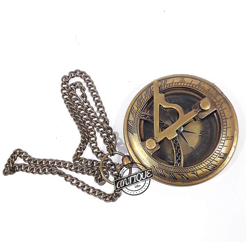 Brass Sundial Chain Compass Push Knob Vintage Functional Maritime Tools Gifts for Father/Mother