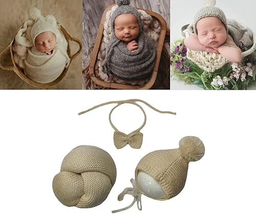 Miniatura 2 de CUTEBBPHOTO Manta elástica para fotografía de recién nacido, manta de ganchillo para fotos de bebé, accesorios de punto para sesión de fotos para