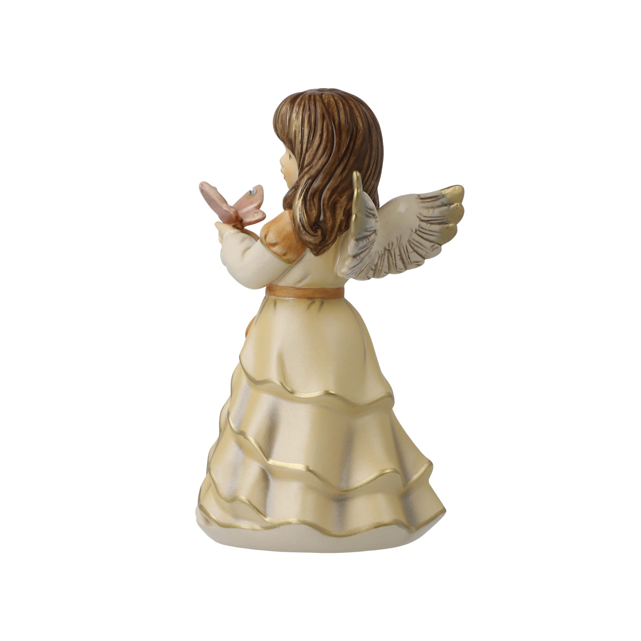Goebel X-Mas Engels-Figur Bring Mir Glück aus Steingut mit Swarovski-Sternen Mehrfarbig, Maße: 8,5cm x 8cm x 15cm, 41-635-07-1, Champagner