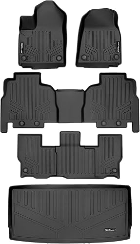 Smartliner Juego de alfombrillas de 3 filas y forro de carga para todo tipo de clima, color negro para todo tipo de clima, compatible con Jeep
