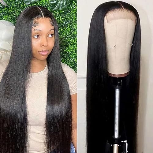 Maxine Hair 26inch 5x5 HD Lace Closure Wigs for Black Women Brazilian Virgin Straight Wave Glueless Wigs Silky Straight Transparent Lace Front Wigs Human Hair Pre Plucked with Baby Hair