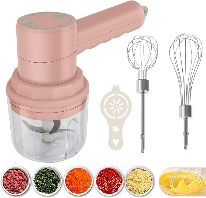 Pretty Kaurv Electric Hand Mixer Food Chopper 2 in 1 Cordless Garlic