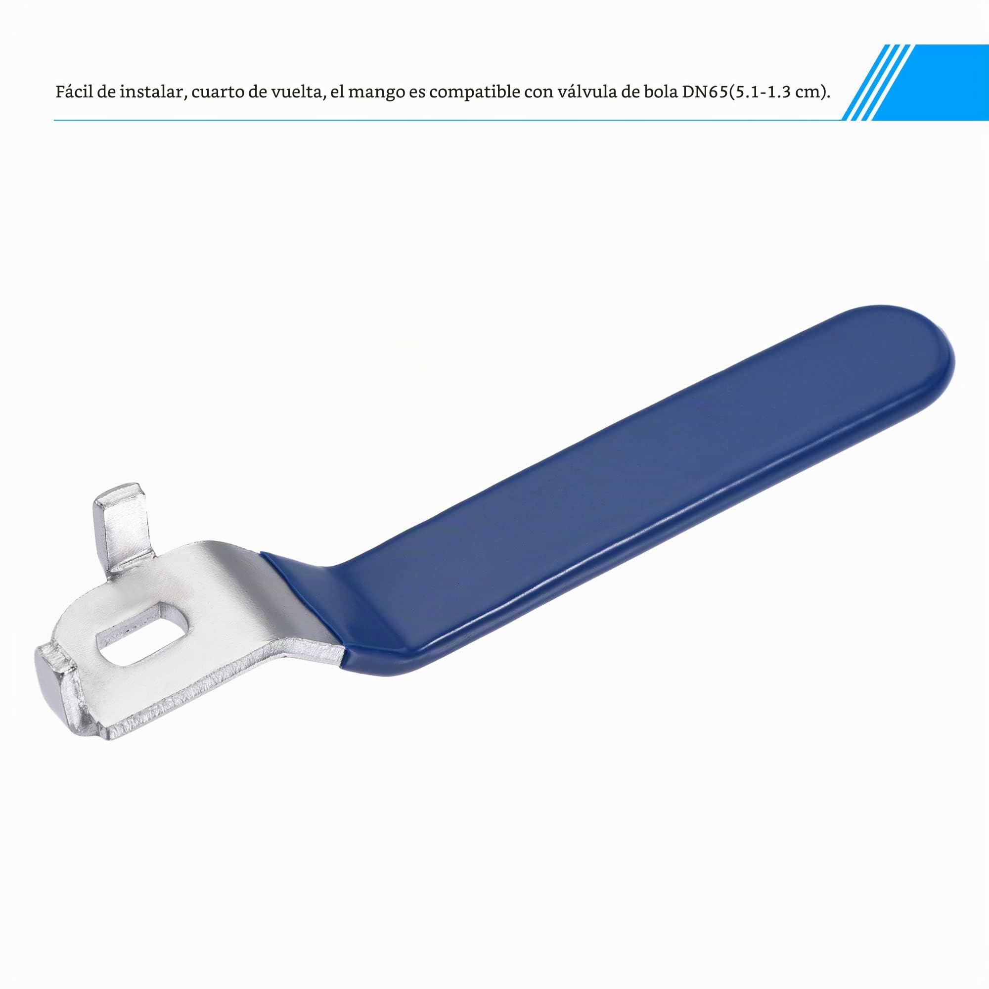 sourcing map Palanca Mango Hierro Cromado Chapado Reemplazo Cuarto Vuelta con Plástico Empuñadura Azul para DN65 Bola Válvula