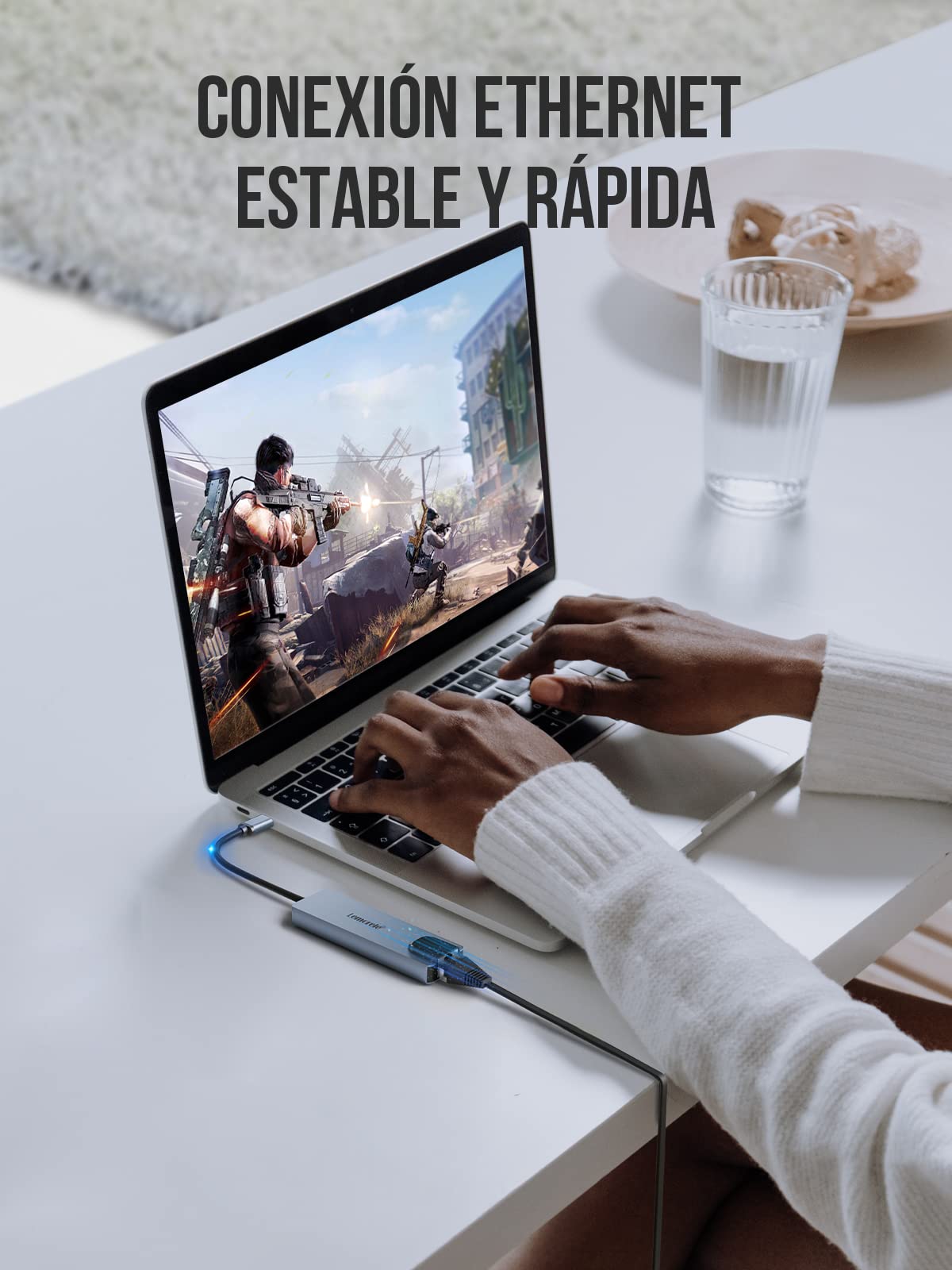 Lemorele Hub USB C con Ethernet, Adaptador USB C 5 en 1, Adaptador multipuerto con 4K HDMI, Ethernet LAN RJ45, 2 USB 3.0, PD 100W, Dock USB C para MacBook Pro/Air, ChromeBook, Switch, etc