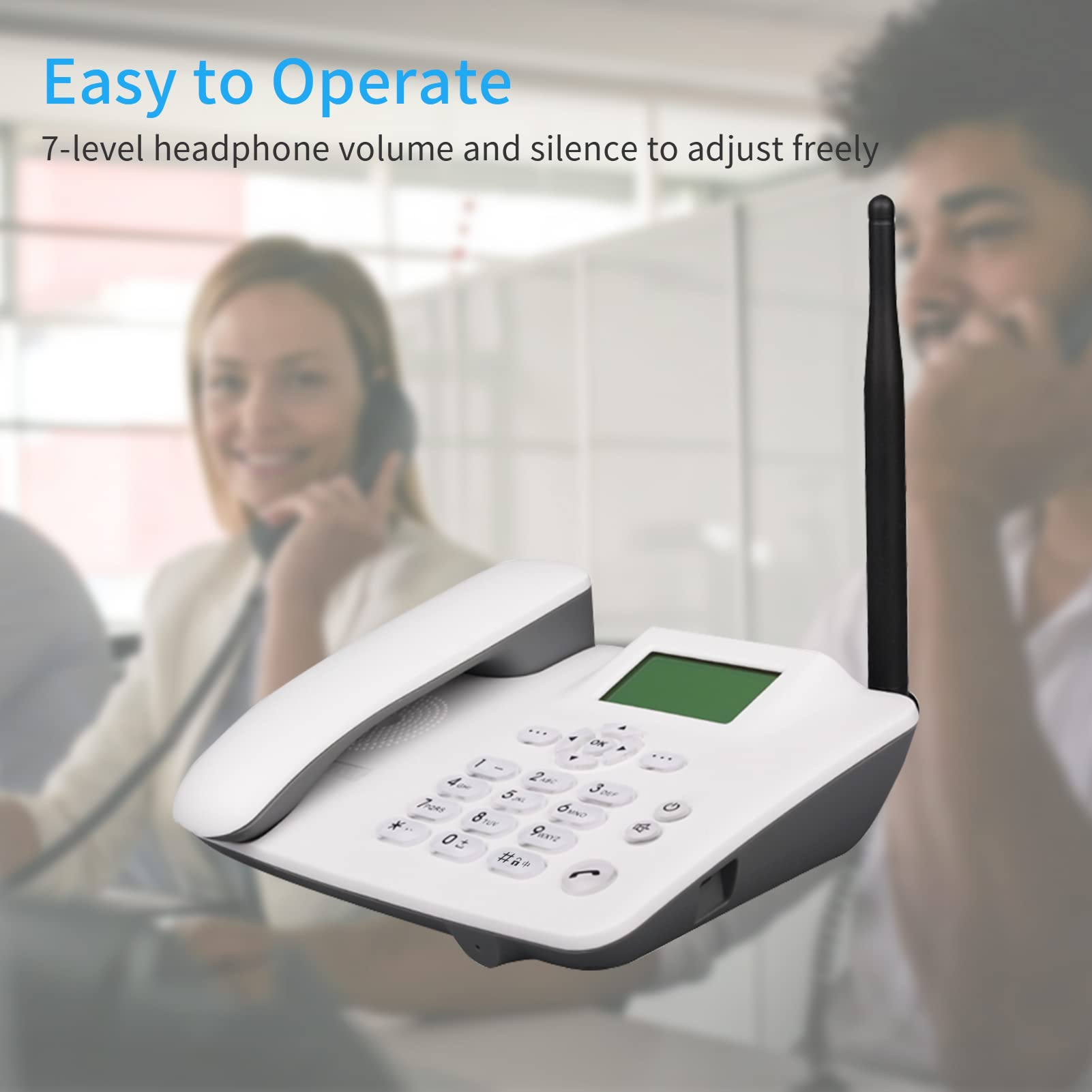 Téléphone Fixe sans Fil 4G Support de Bureau GSM 850/900/1800/1900MHz Carte SIM Antenne Radio-Réveil Fonction SMS pour Maison Centre d'appels