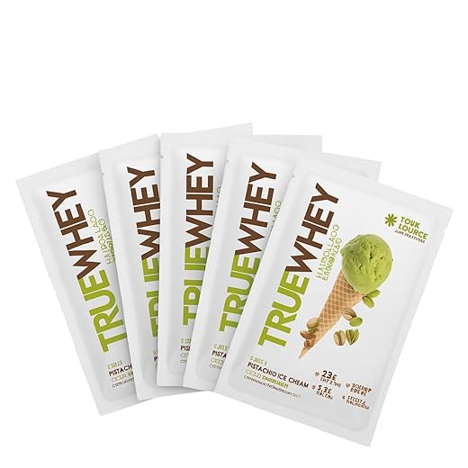 Kit 5 Whey Protein Isolado Hidrolisado Pistache Ice Cream True Source Dose Unica 32g cada