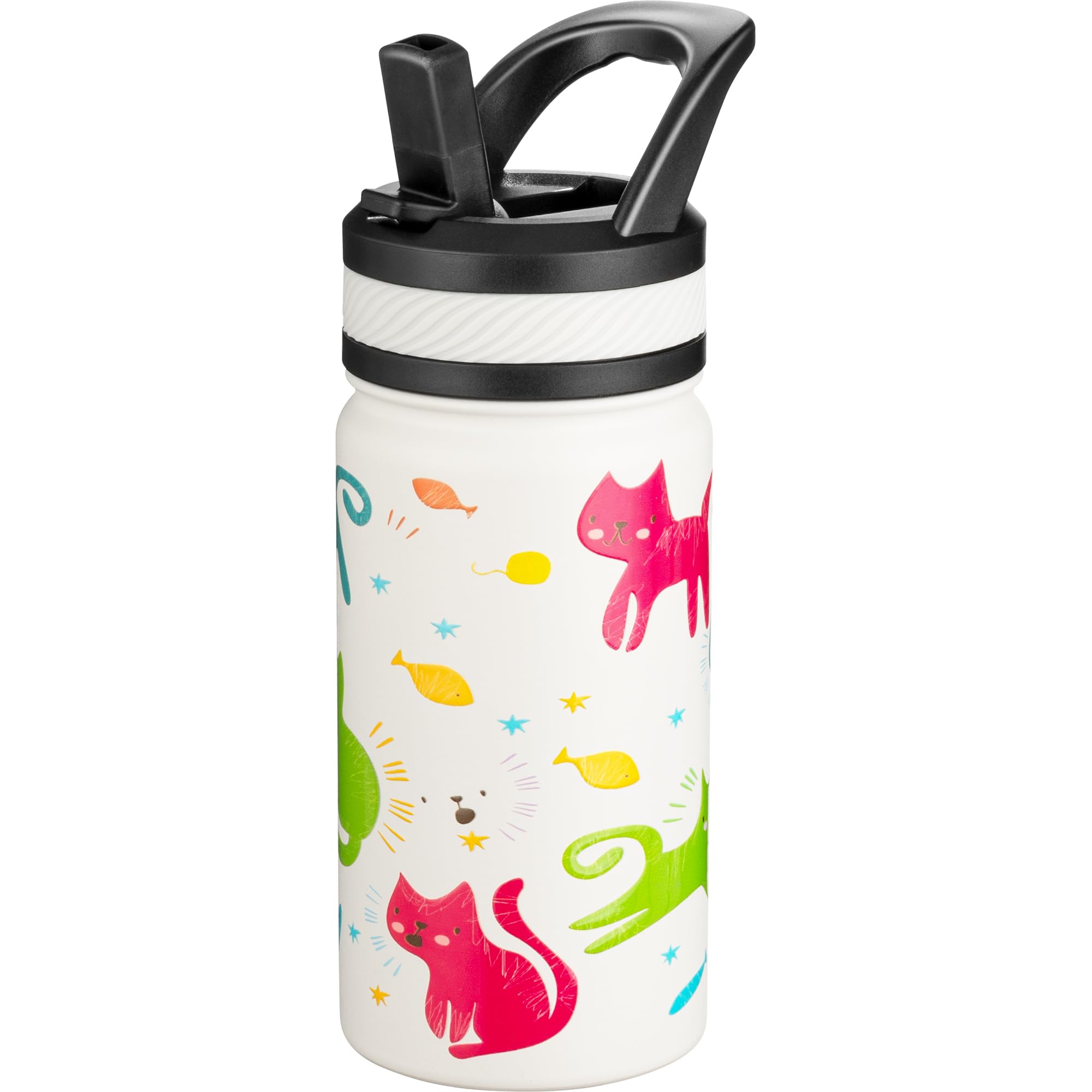 Fanhaw 14 Oz Kids Insulated Water Bottle with Straw - Stainless Steel Double Wall Vacuum Cup, Leakproof, BPA Free, Suitable for Boys and Girls(White -