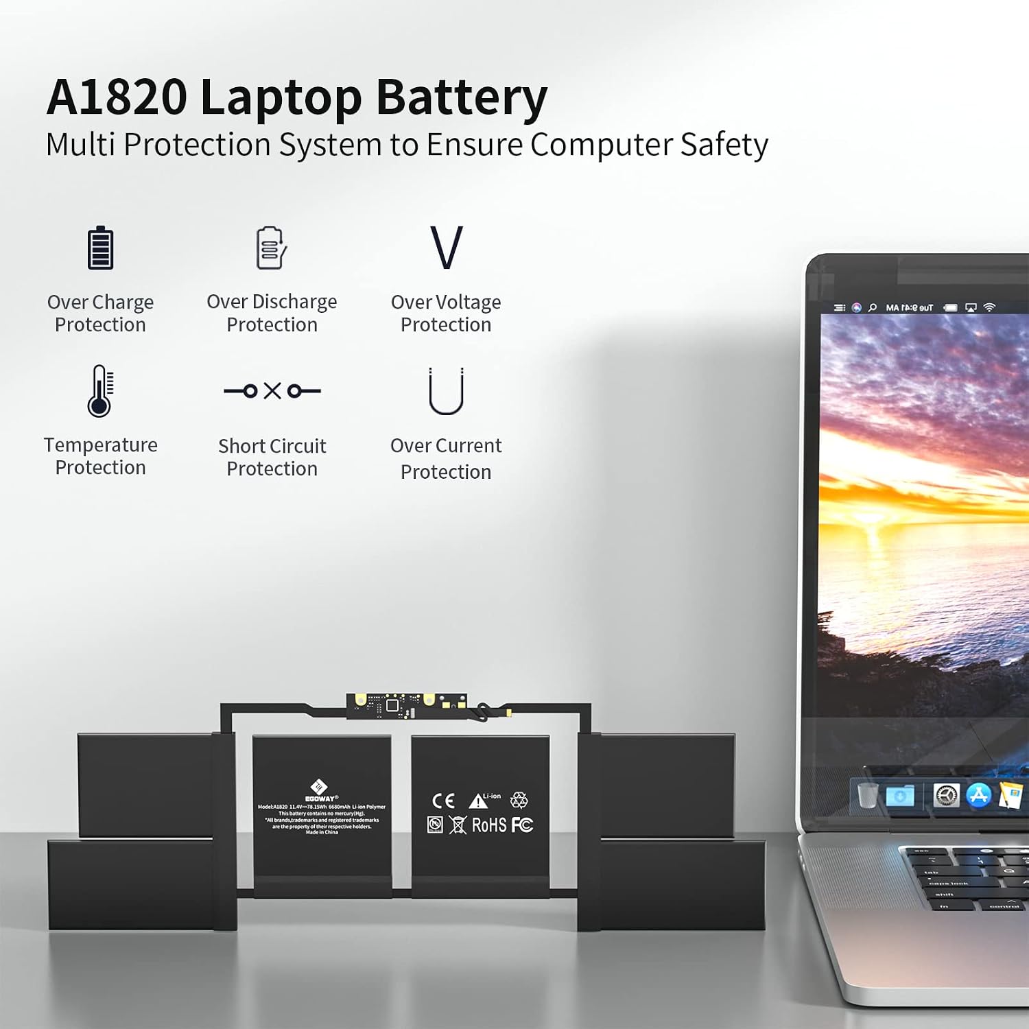 A1707 Laptop Battery, Egoway A1820 Replacement for MacBook Pro 15 inch A1707 (Late 2016, Mid 2017) Touch Bar, EMC 3162 3072 Series