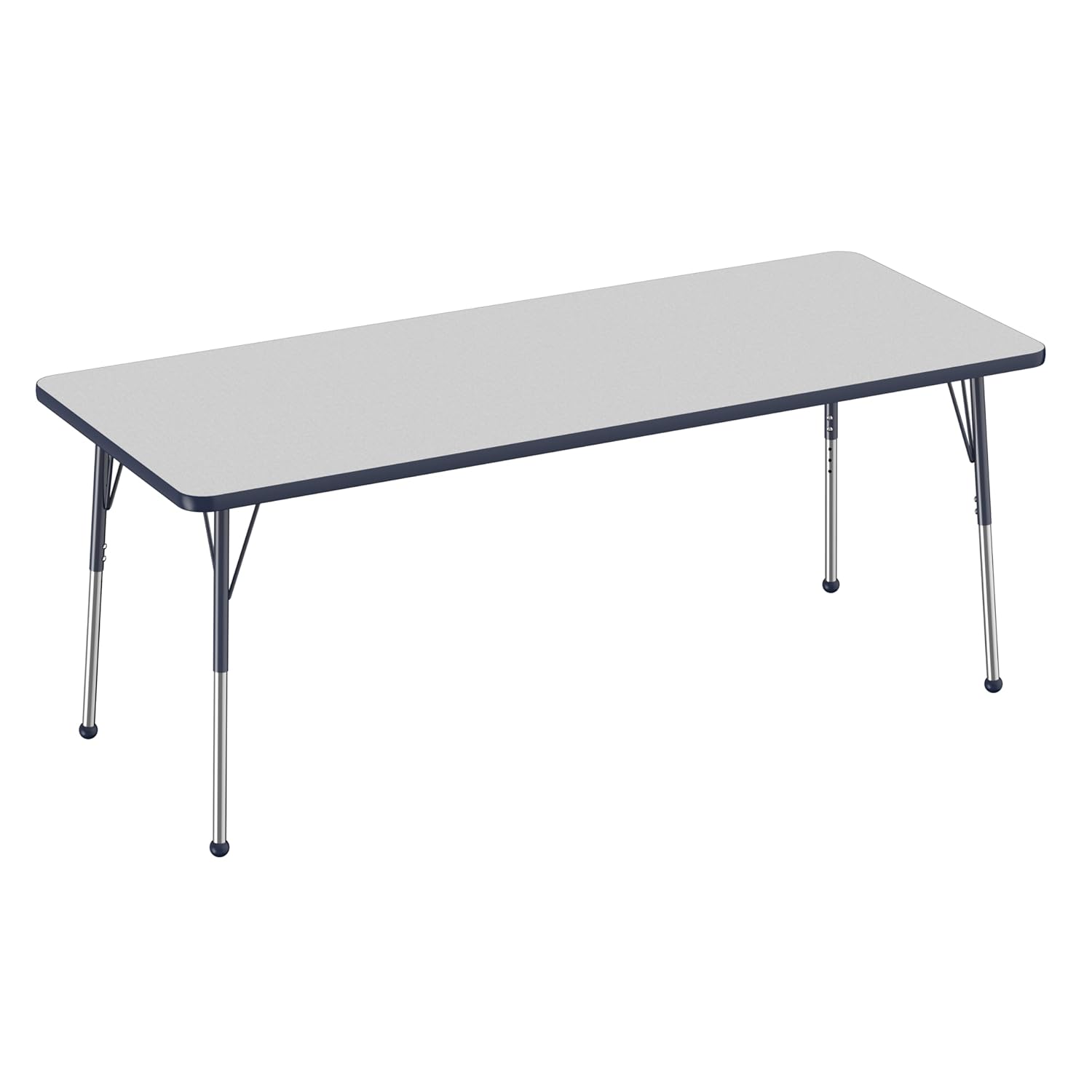 Factory Direct Partners FDP Rectangle Activity School and Office Table (30 x 72 inch), Standard Legs with Ball Glides, Adjustable Height 19-30 inches - Gray Top and Navy Edge Gray/Navy 30" x 72" Ball Glide Legs