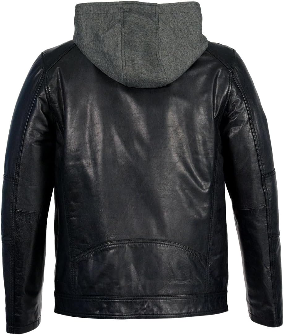 Milwaukee Leather SFM1850 Men's Black Snap Collar Motorcycle Style Fashion Casual Leather Jacket with Removable Hoodie