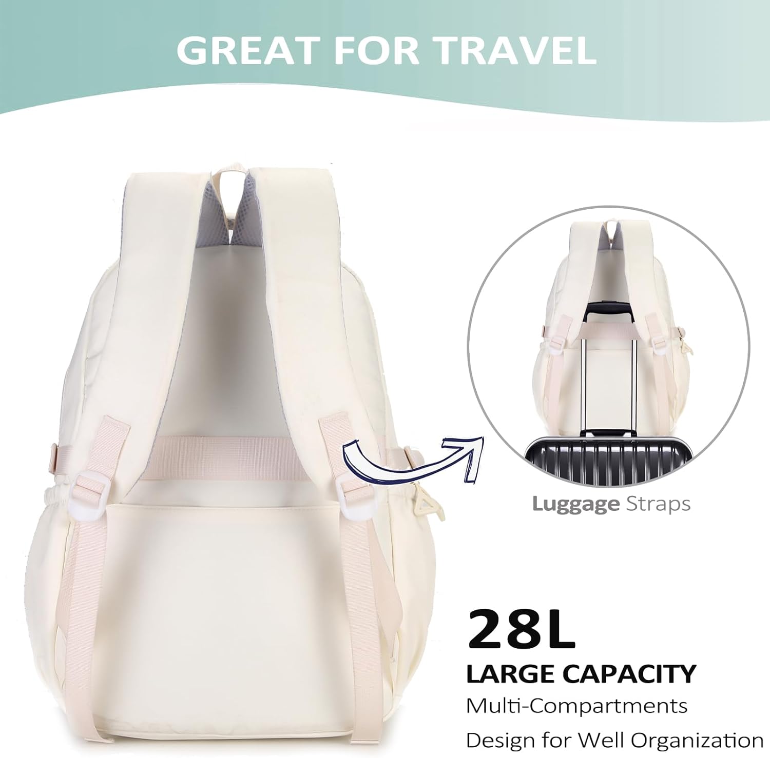 Cute Backpack for Teen Girls Boys, Aesthetic Laptop Bookbag for College High Middle School Student,Beige - Image 6