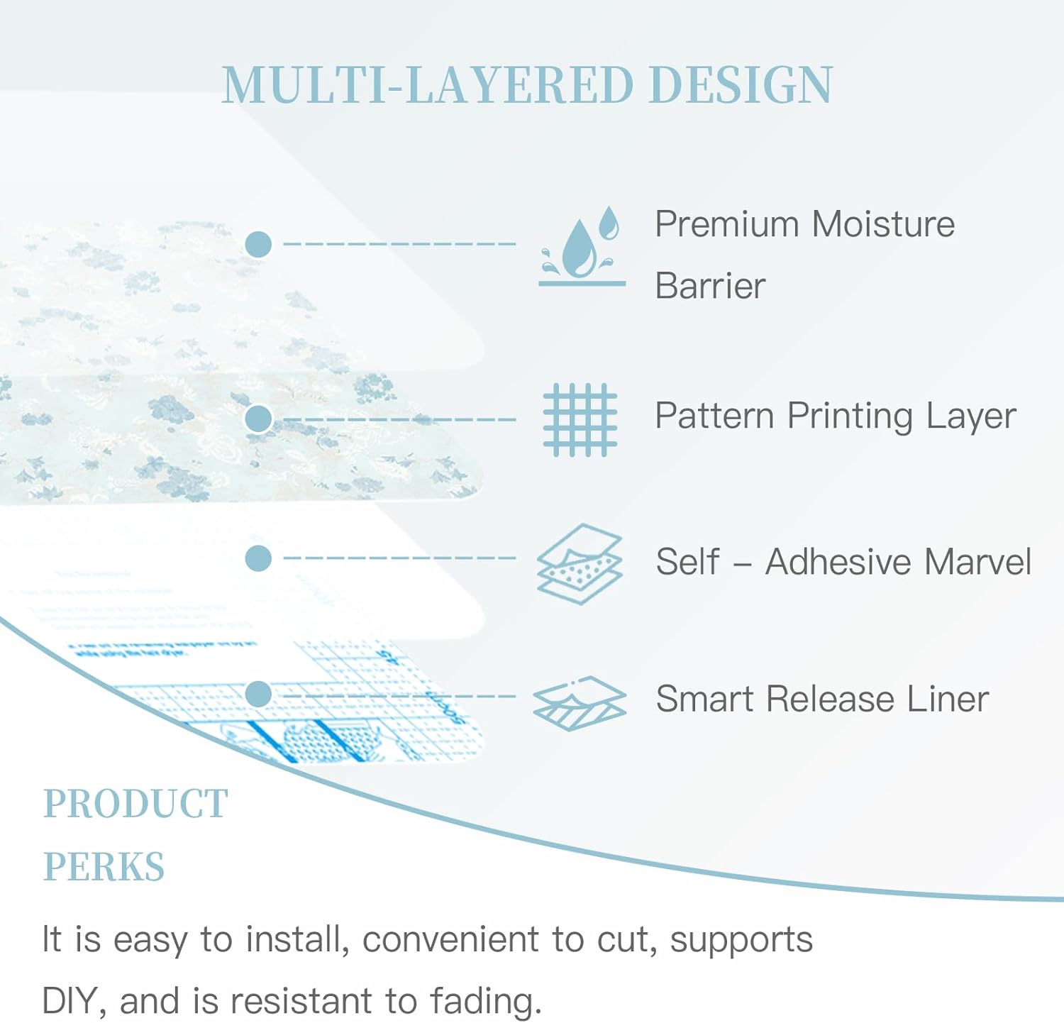 Dimoon 362"x17.3" Blue Wallpaper Floral Contact Paper Peel and Stick Wallpaper White Vintage French Country Renter Friendly Bathroom Boho Flower Removable Wall Paper Kitchen Self Adhesive Vinyl Roll
