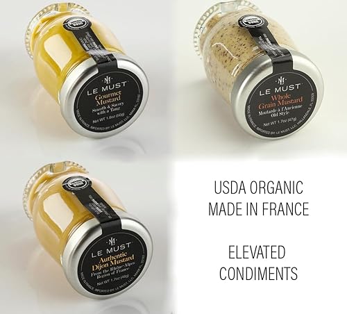 Miniatura 2 de Le Must Surtido de mostaza orgánica de grano entero, mostaza amarilla, mini tarros de mostaza Dijon para embutidos, tablas de queso, paquete de 3