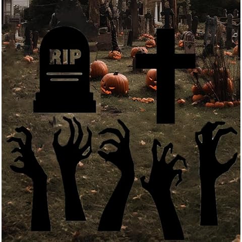 AISENO Halloween Decorations Black Hands tombstone Yard Signs 7 Pcs Outdoor Garden Lawn Stake Signs for Halloween Party Deocr Supplies Props Cover