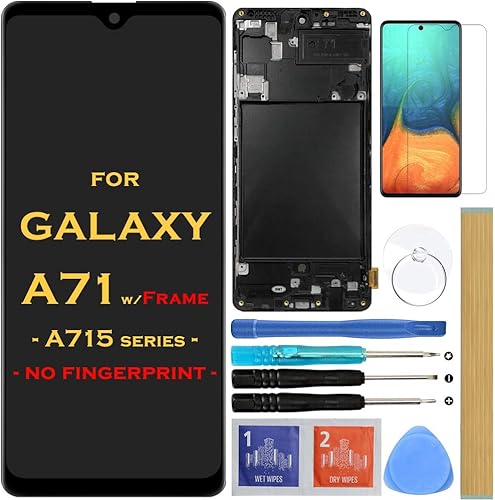 HLTECH Reemplazo de pantalla LCD táctil digitalizador Asamblea con marco para Samsung Galaxy A71 SM-A715 A715F A715FD 6.7" (negro con marco)