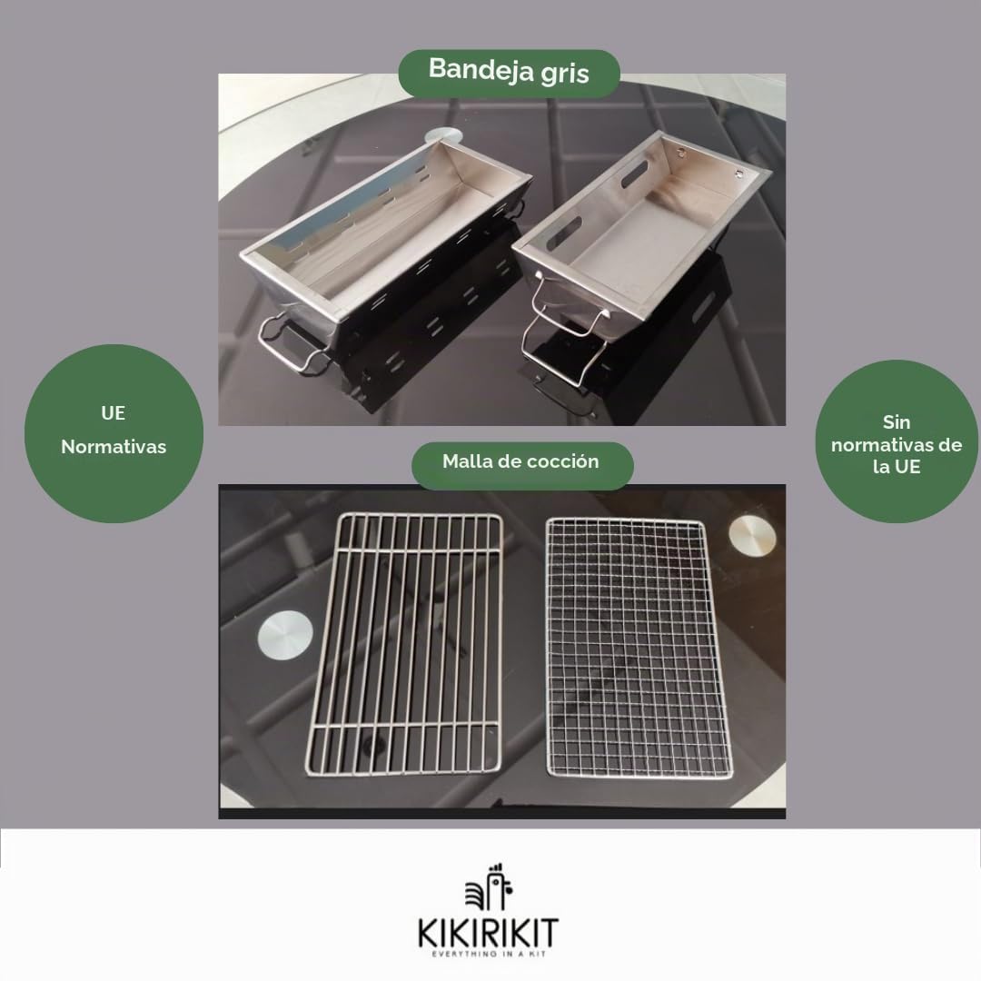 KIKIRIKIT - Barbacoa Portátil de Carbón Plegable - Kit con Accesorios Camper - Regalo Original para Padres (Negro)