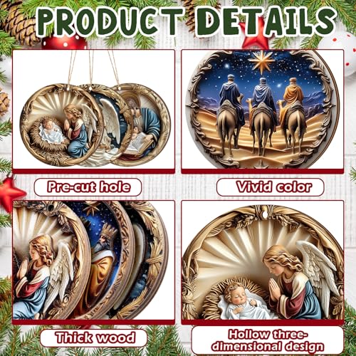 Image of Vercraft 24 Pcs Nativity Scene Ornaments for Christmas Tree Wooden Religious Xmas 3D Decorations Christian Scene Hanging Ornaments Gifts for Christian Christmas Garden Yard Outdoor Home Decor