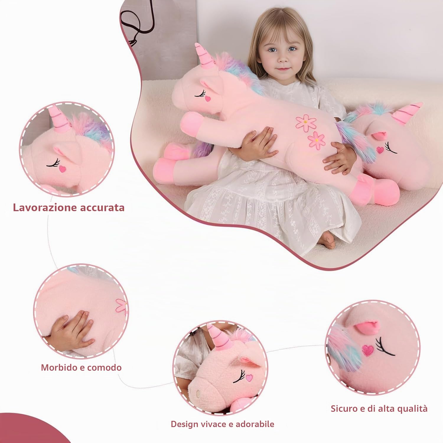 Dalmao Peluche a forma di unicorno gigante da 80 cm, cuscino lombare, per bambini, ragazzi e ragazze, compleanno, Pasqua