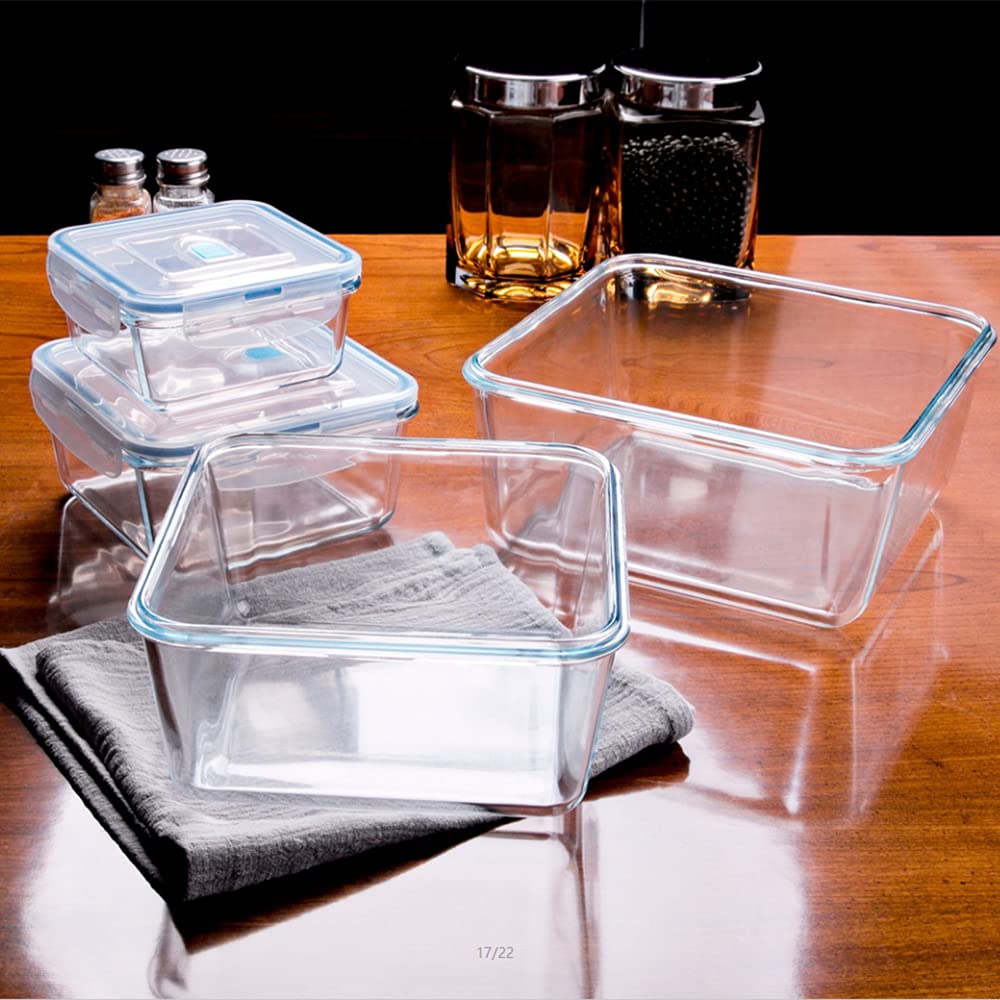 Glasbehälter-Set, quadratisch, 8-teilig, mit verschließbarem Deckel, ideal zur Aufbewahrung von Lebensmitteln, Gemüse oder Obst, zum Backen von Kuchen und anderen leckeren Lebensmitteln (quadratisch)