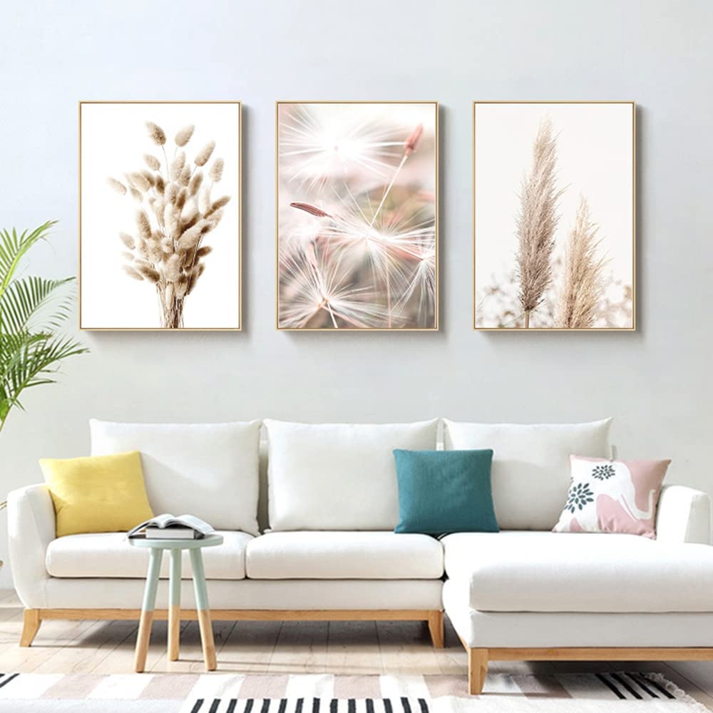 SUKPDJO Juego de 3 cuadros decorativos botánicos beige con cañas, cuadros modernos para salón, dormitorio, pasillo, juego de pósteres con plantas, sin marco (50 x 70 cm, sin marco)