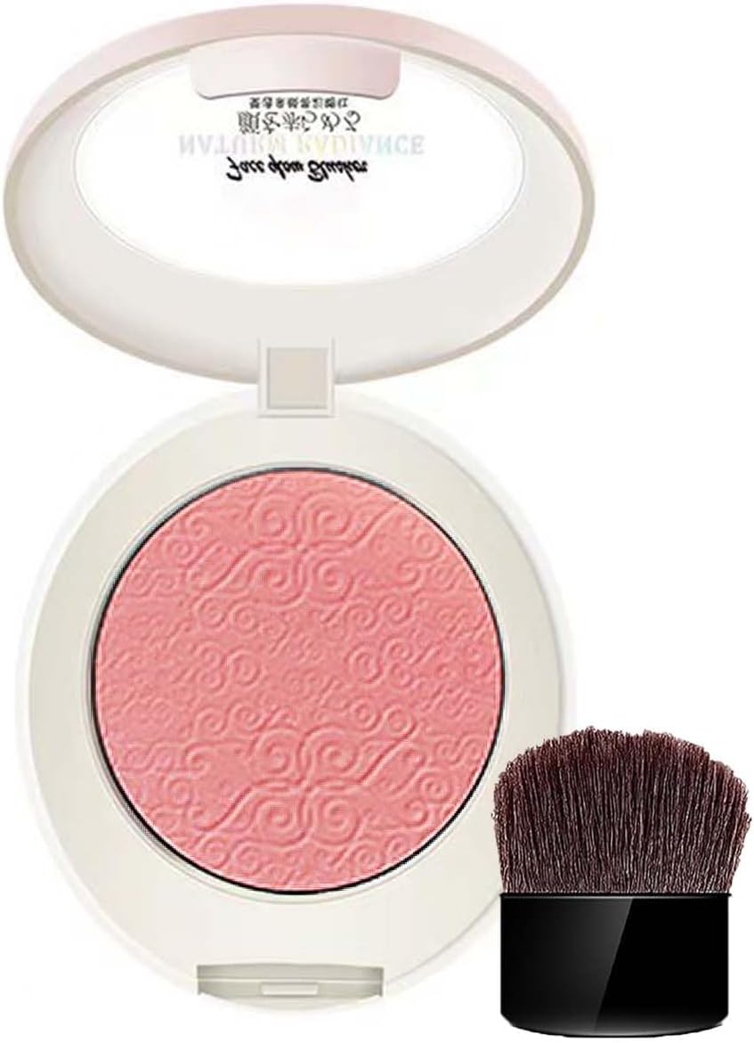 Strawberry Pink Powder Blush met borstel, Light Creamy Pink Powder Rough met borstel, waterdicht, duurzaam, mat