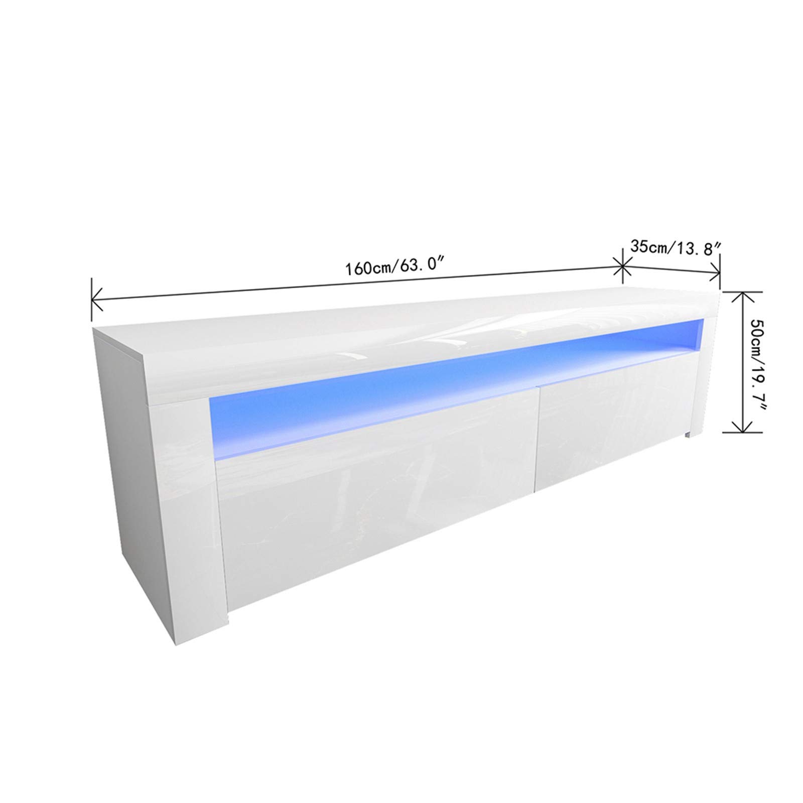 Modern White TV Stand with LED Lights, High Gloss TV Stand for 65 Inch