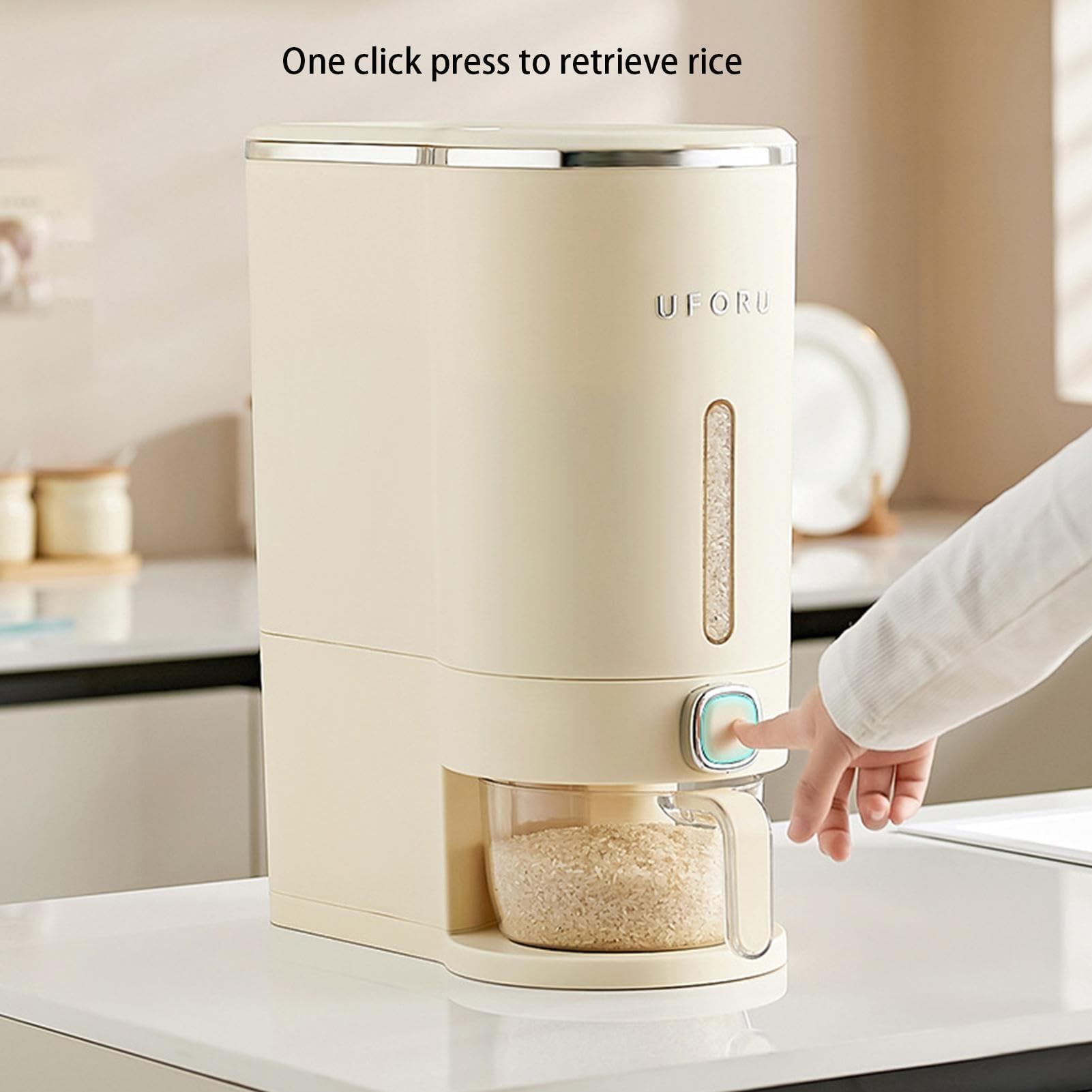 Dispensador de arroz de 20 kg, contenedor de almacenamiento de arroz a prueba de humedad hermético, dispensador de grano con taza de medición, cubo de dispensador de arroz