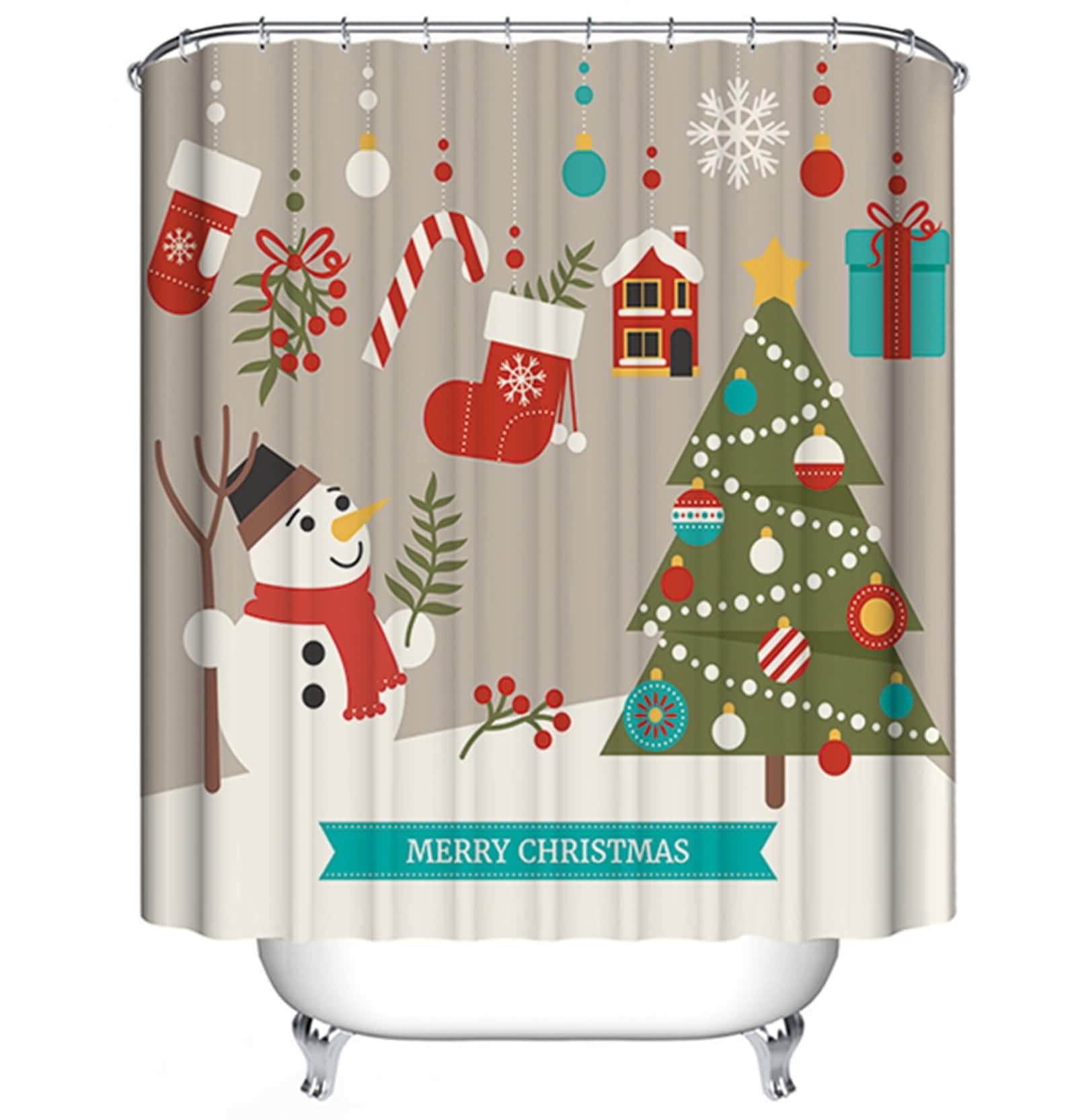 Rideau douche pour baignoire Noël occultant gris 220x180cm sans perçage flocon