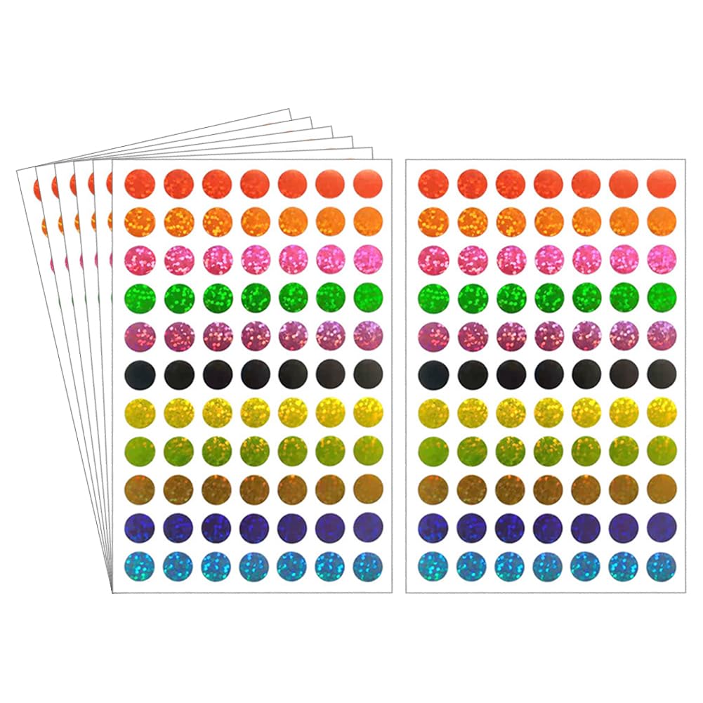 HugeDE 2310 Pcs 1cm Laser Sparkle Dot Stickers Glitter Round Stickers Colored Circle Dot Stickers Color Coding Labels Small Dot Labels for Craft Decoration
