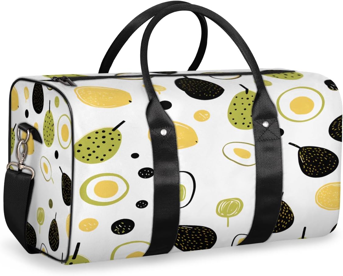 Abstract Pears Lemon Avocado Travel Duffel Bag for Women Men Large Capacity Overnight Weekender Bags for Lightweight Waterproof Sport Gym Bag for Workout Yoga Swim