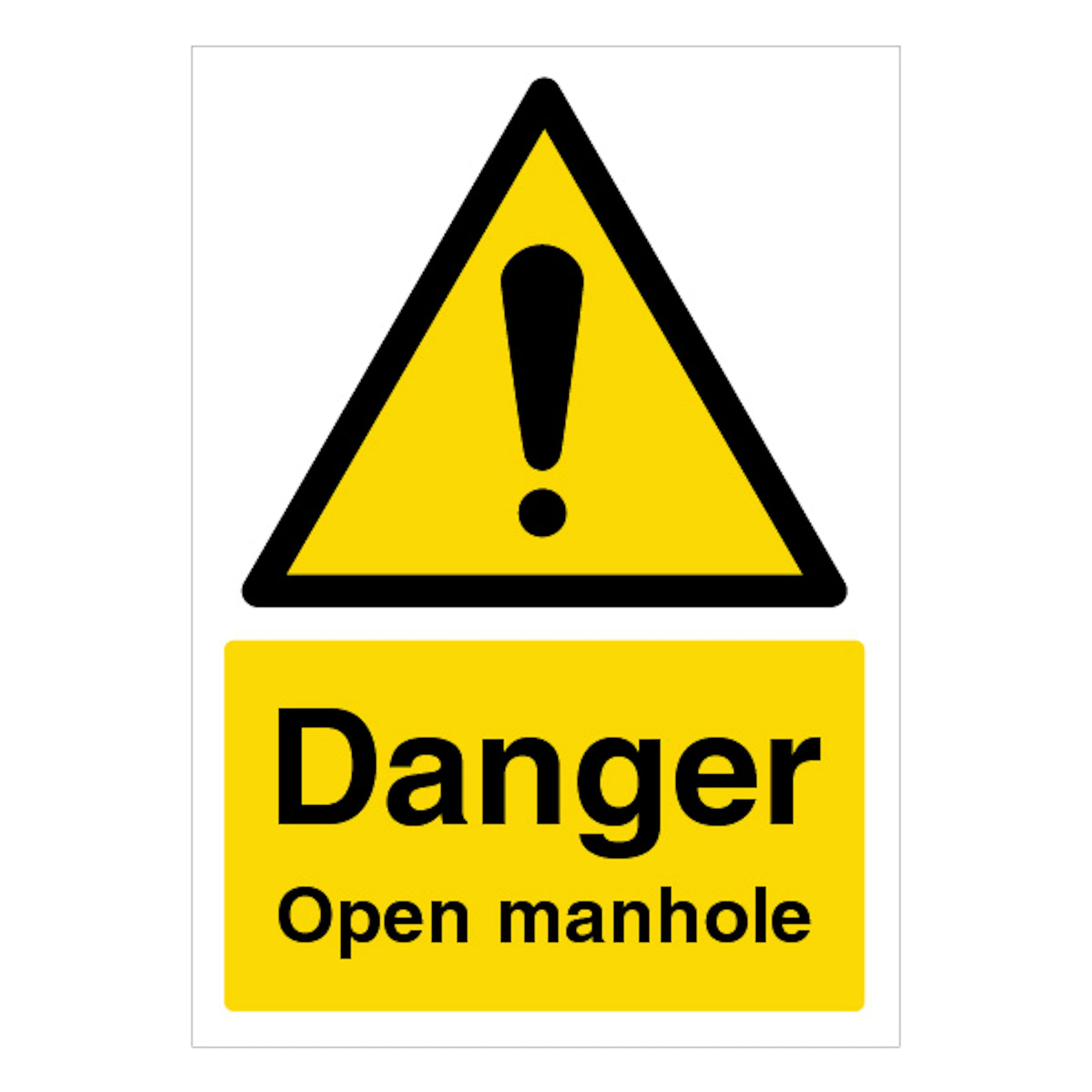 V Safety Danger Open Manhole - A4 210 x 297 mm (A4) - 1mm Rigid Plastic Safety Sign