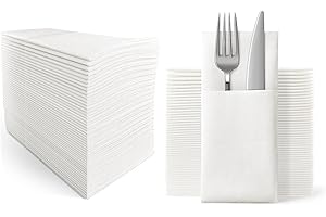 Disposable Dinner Napkins Cloth Like with Built-in Flatware Pocket,Wedding Party Linen Feel...
