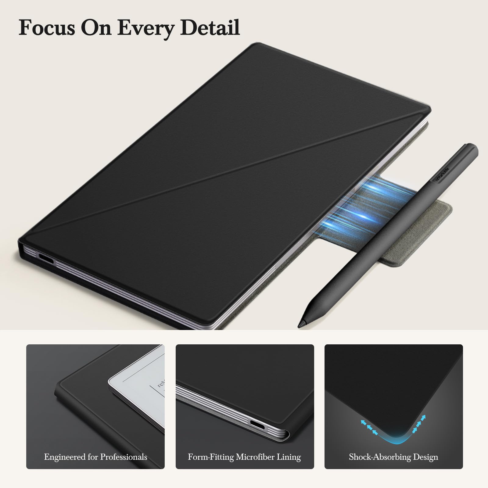 Case for Remarkable Paper Pro Move 7.3 with Multi-Angle Stand 1:1 Fit Smart Folio Cover with Auto WakeSleep | PU Leather Cover | Microfiber Lining | Strong MagnetD-Leathers Black product thumbnail 7
