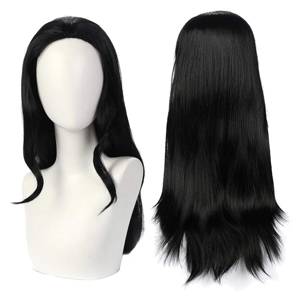 ShqncohAnime Miss All Sunday Robin Wig for Adult Black Long Straight Party Hair Halloween Cosplay Props Accessory